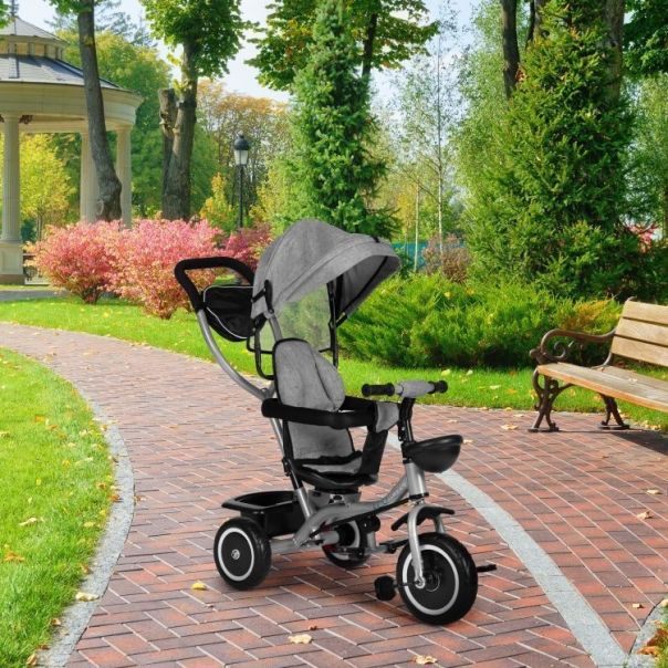 ECO TOYS Tricikl sa rotirajućim sedištem i sklopivom tendom 2u1, siva - WQL-066-52 GRAY