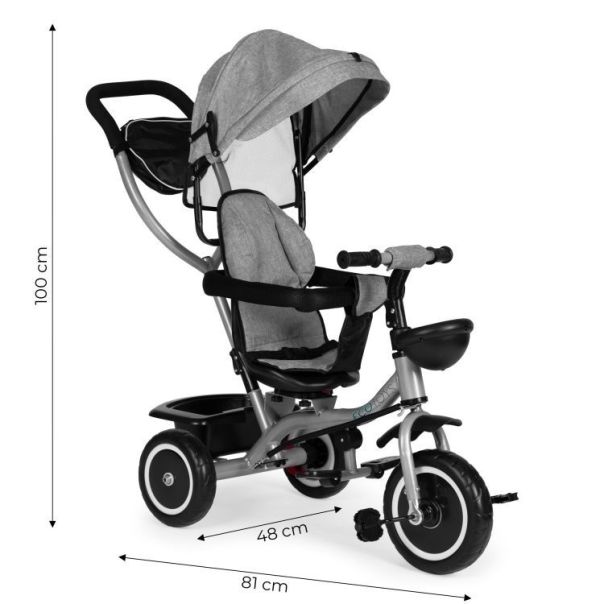 ECO TOYS Tricikl sa rotirajućim sedištem i sklopivom tendom 2u1, siva - WQL-066-52 GRAY