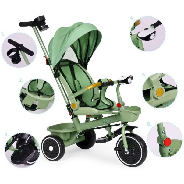 ECO TOYS Tricikl sa rotirajućim sedištem i sklopivom tendom 2u1, zelena - WQL-066-18 GRE