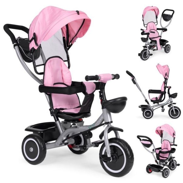 ECO TOYS Tricikl sa rotirajućim sedištem i sklopivom tendom 2u1, roze - WQL-066-52 PINK