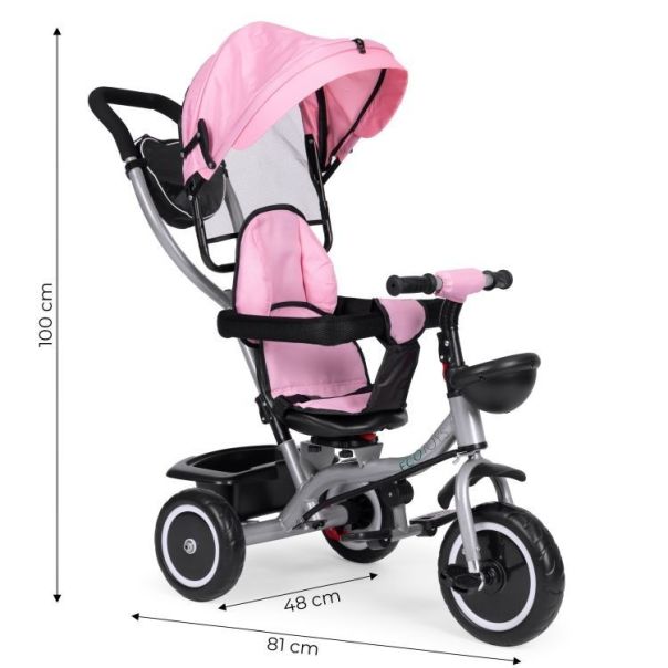 ECO TOYS Tricikl sa rotirajućim sedištem i sklopivom tendom 2u1, roze - WQL-066-52 PINK