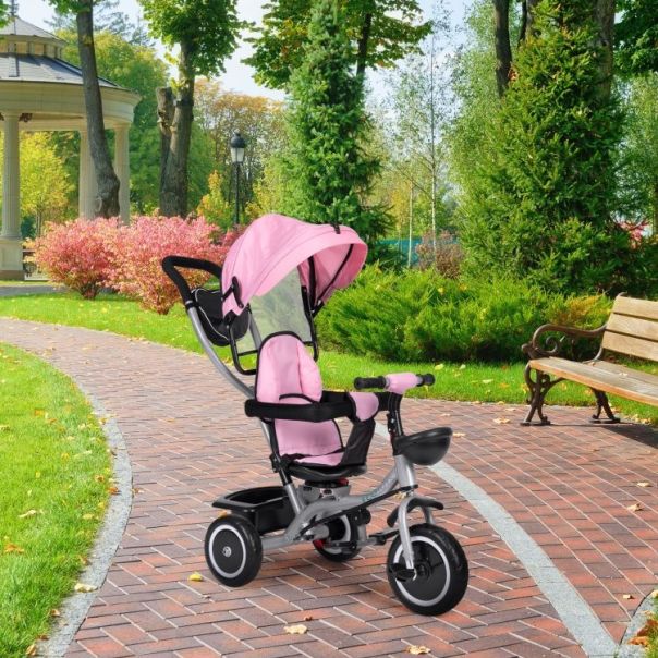 ECO TOYS Tricikl sa rotirajućim sedištem i sklopivom tendom 2u1, roze - WQL-066-52 PINK