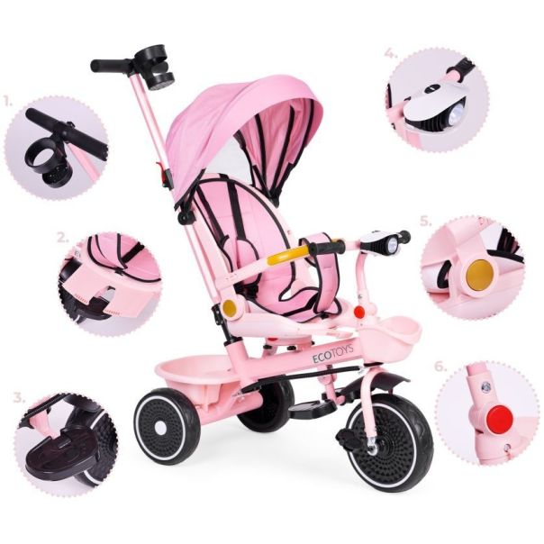 ECO TOYS Tricikl za decu 2u1, roze - WQL-066-18 PINK