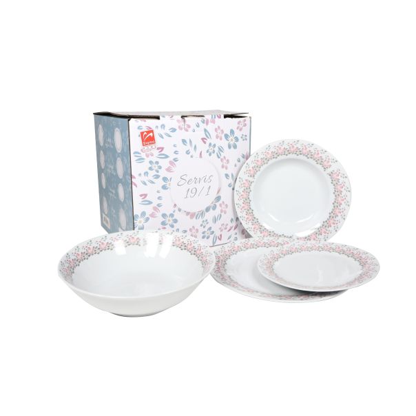 SIGMA Porcelanski servis 19/1 ZNT-2105, bela/roze - 3001024