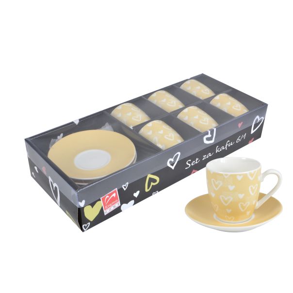 SIGMA Porcelanski set šoljica za kafu 160ml JH-ZL-160-038 6/1, srce/žuta - 3009631