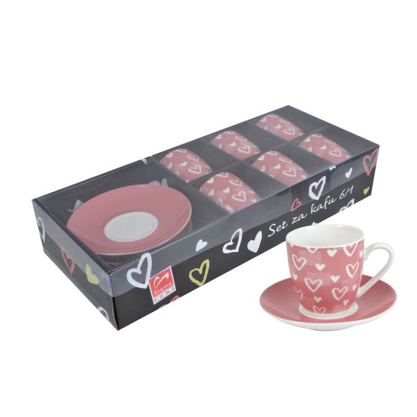 SIGMA Porcelanski set šoljica za kafu 160ml JH-ZL-160-045 6/1, srce/rpze - 3009632