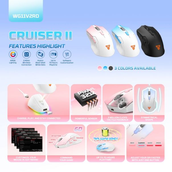 Mis Wireless Fantech WG11V2RD Cruiser II crni - EP3093782
