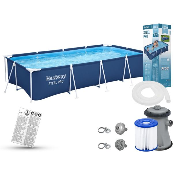 BESTWAY Bazen sa metalnim okvirom  i filter pumpom 400x211x81cm Steel Pro - 1669-1