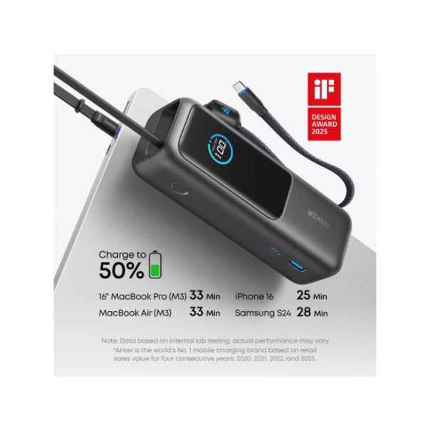 ANKER Power bank 25000mAh, 165W, sa USB-C kablom, srebrna - EP2891964