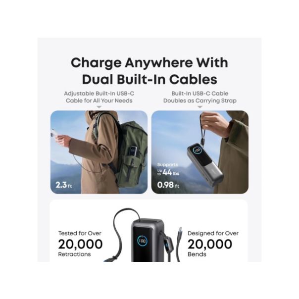 ANKER Power bank 25000mAh, 165W, sa USB-C kablom, srebrna - EP2891964