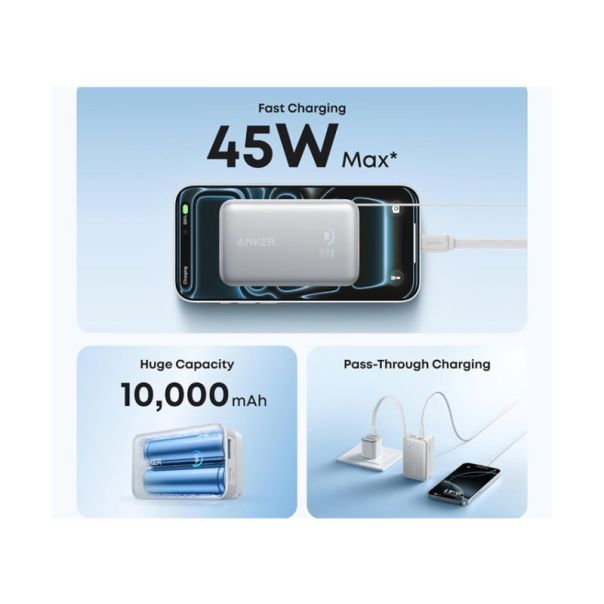 ANKER Power bank Nano 10000mAh, 45W, sa USB-C kablom, bela - EP2891994