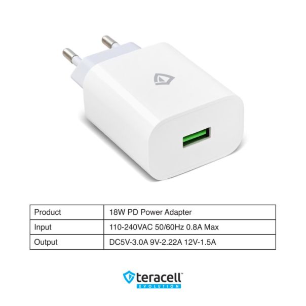 Kucni punjac Teracell Evolution TC-09 QC3.0 18W sa micro USB kablom beli CE - 223684