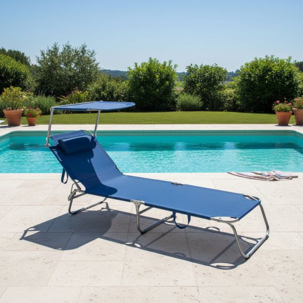 eHomeGarden Ležaljka sa tendom i jastukom plava - 32-711000