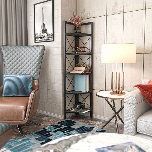 HANAH HOME Ugaona polica za knjige Remo, crna - 322RTC1107