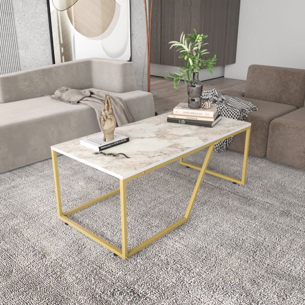 HANAH HOME Klub sto Wendy, bela/zlatna - 322RTC1205