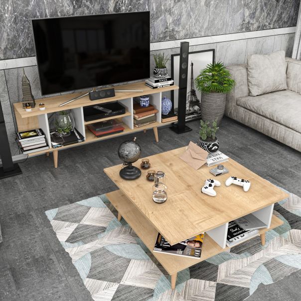 HANAH HOME Klub sto Akya, krem/bela - 322RTC1207