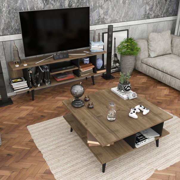 HANAH HOME Klub sto Akya, braon/crna - 322RTC1208