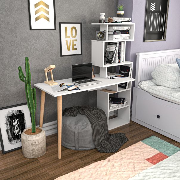 HANAH HOME Radni sto sa policama Vina, bela - EP2801061