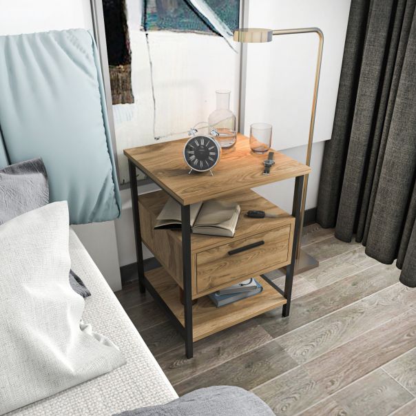 HANAH HOME Noćni stočić Alba, crna/braon - 322RTC1604