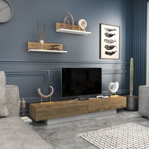 HANAH HOME TV komoda Lusi, bela/braon - 322RTC2154