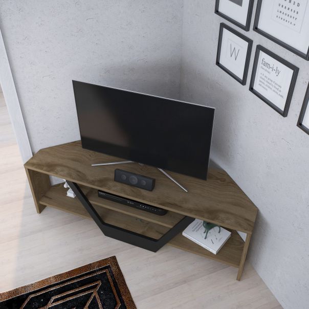HANAH HOME Ugaona TV komoda Sares, braon/crna - 322RTC2179