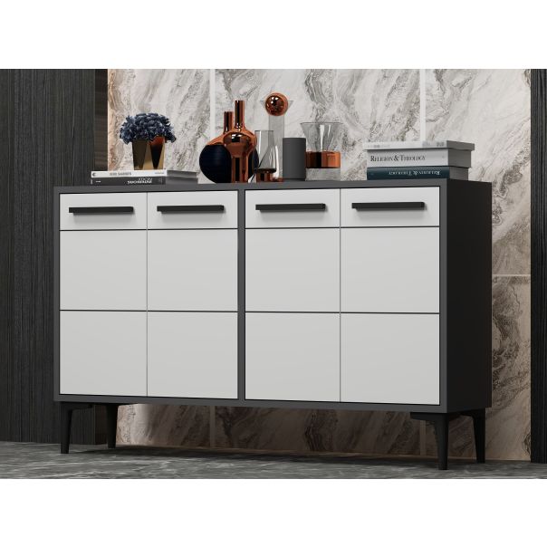 HANAH HOME TV komoda Stria, antracit/bela - 327ODS1107