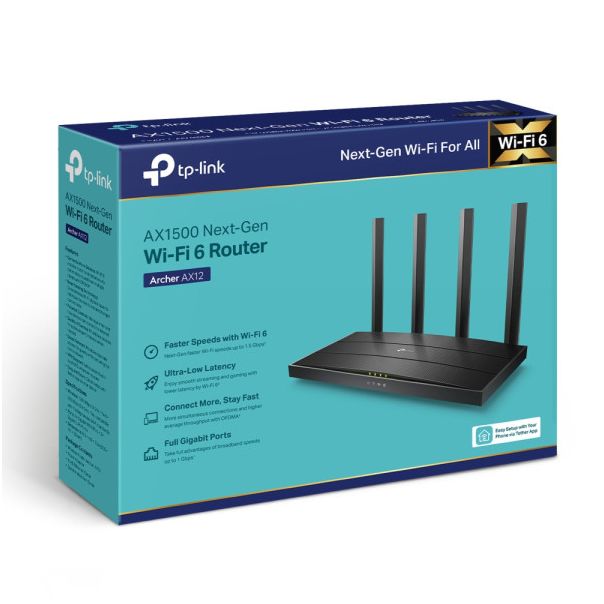 TP LINK Bežični ruter TP-LINK ARCHER AX12 WiFi/AX1500/1201Mbps/300Mbps/1GWAN 4GLAN/4 antene - ARCHER AX12