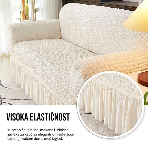 Retro Pokrivač za dvosede i kauče od 145cm do 185cm, bele boje - 1203-WHI