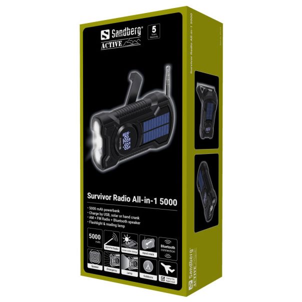 SANDBERG Powerbank AIO 421-03 radio/zvučnik/solarni punjač, 5000 mAh - 39648