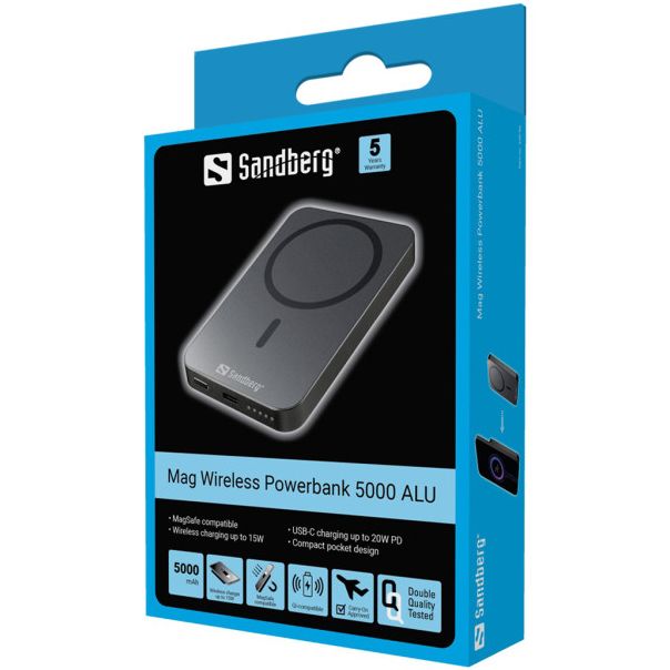 SANDBERG Powerbank Mag 420-96, Wireless ALU, 5000 mAh - 39623-1