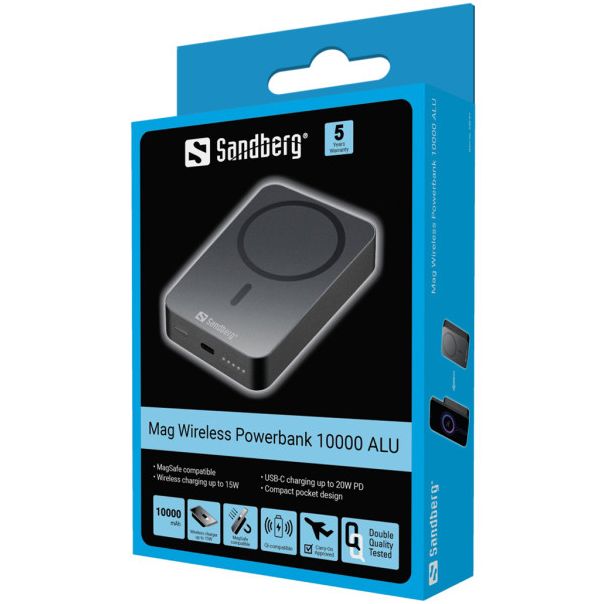 SANDBERG Powerbank Mag 420-97, Wireless ALU, 10000 mAh - 39624