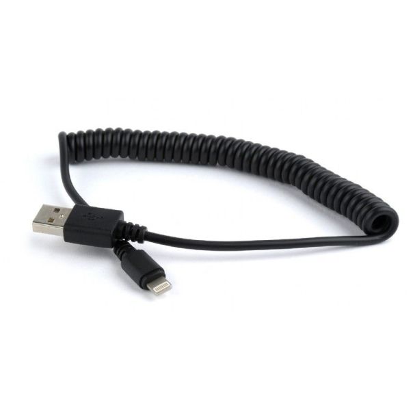GEMBIRD CC-LMAM-1.5M USB sync and charging spiral cable for iPhone, 1.5 m, black - 19677
