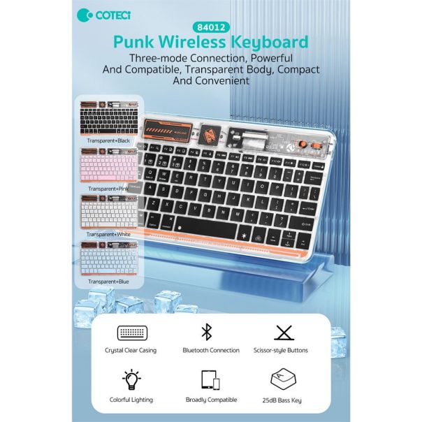 Tastatura Coteci Punk 84012 Wireless transparent pink - EP3055702