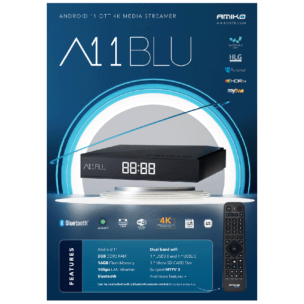 AMIKO Android box 2/16GB, 4K, WiFi - A11 BLU - 36191