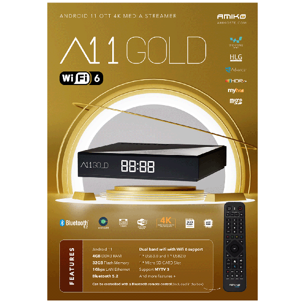 AMIKO Android box, 4/32 GB, 4K, WiFi - A11 GOLD - 36192