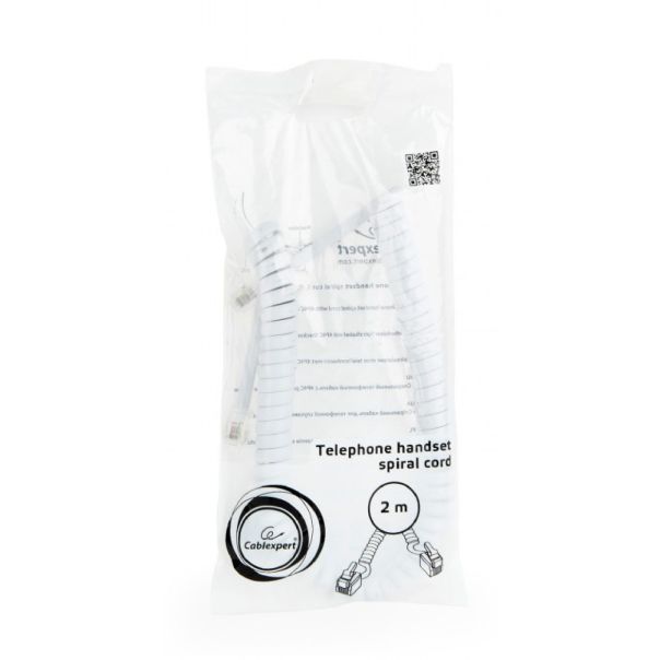 GEMBIRD Telefonski spiralni kabl za slušalicu TC4P4CS-2M-W  RJ10, 2m, bela - 38190
