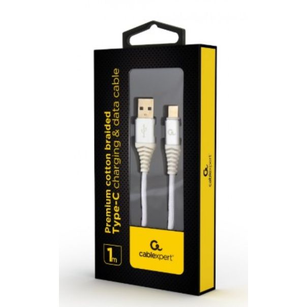 GEMBIRD USB Type-C kabl, pleteni, CC-USB2B-AMCM-1M-BW2, 1m, srebrna/bela - 38332