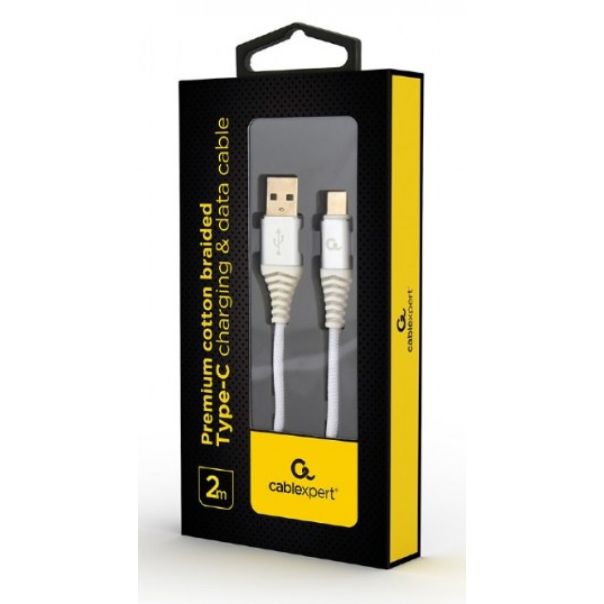 GEMBIRD USB Type-C kabl, pleteni, CC-USB2B-AMCM-2M-BW2, 2m, srebrna/bela - 38334