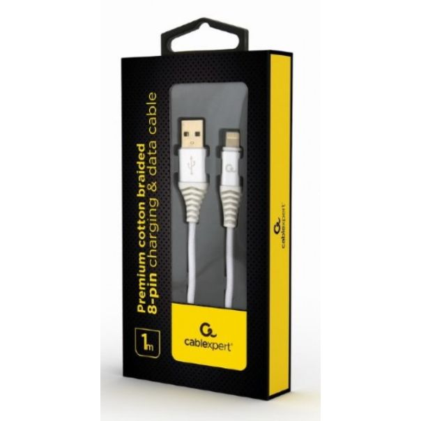 GEMBIRD USB kabl na Lightning, CC-USB2B-AMLM-1M-BW2, pleteni 1m, srebrna/bela - 38335