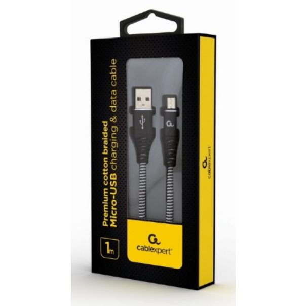 GEMBIRD Micro-USB kabl, pleteni, CC-USB2B-AMmBM-1M-BW, 1m, crna/bela - 38337