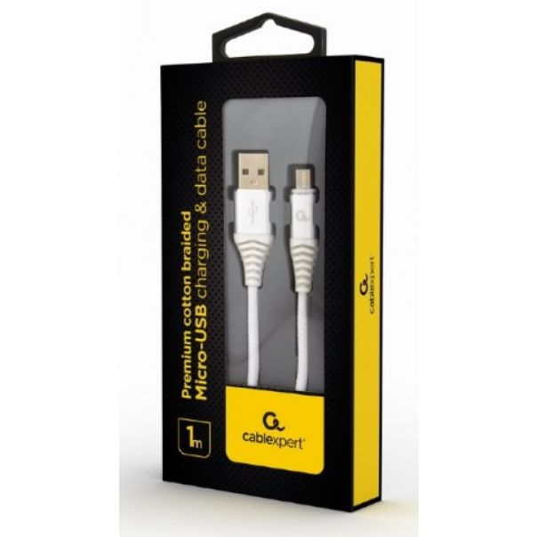 GEMBIRD Micro-USB kabl, pleteni, CC-USB2B-AMmBM-1M-BW2, 1m, srebrna/bela - 38338