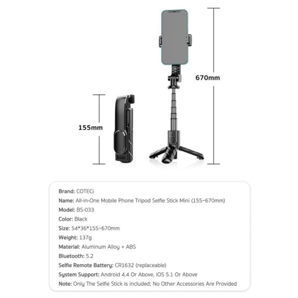 Selfie stick + tripod Coteci Mini BS-033 crni - EP3232570