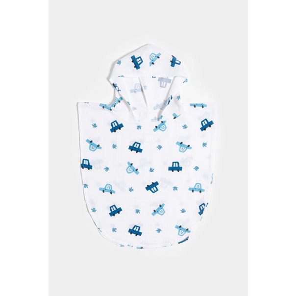 STEFAN Pončo od muslina 50x50cm Auto, bela/plava - 371-auto