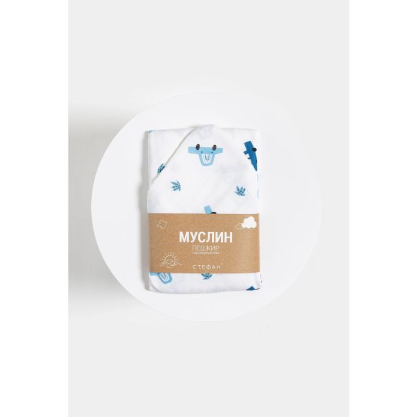 STEFAN Peškir sa kapuljačom od muslina 120x60cm Auto, bela/plava - 372-auto