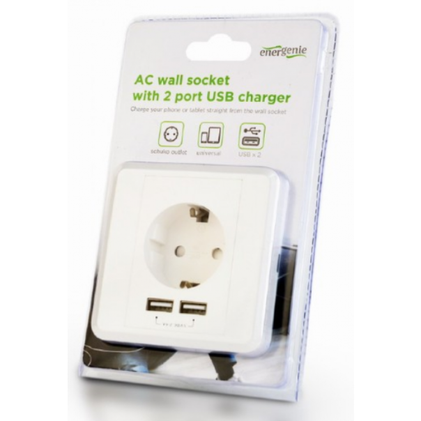 GEMBIRD AC šuko za utikač, EG-ACU2A2-01, 2 porta USB, 2.4A - 38640
