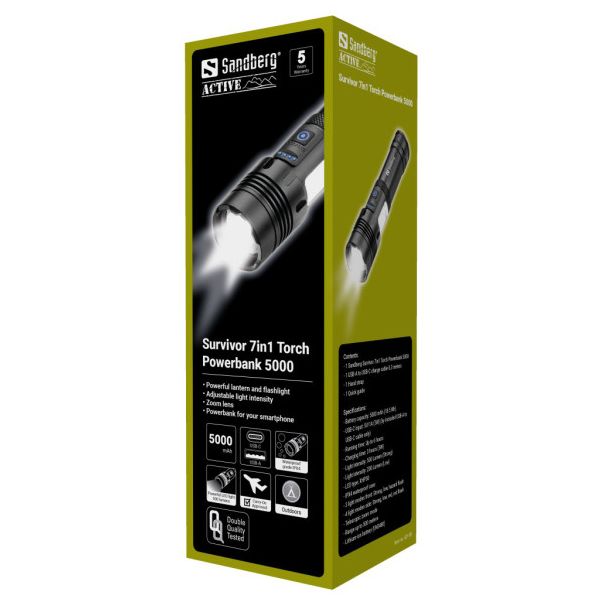 SANDBERG Baterijska lampa i powebank Survivor 7u1, 5000 mAh - 43236