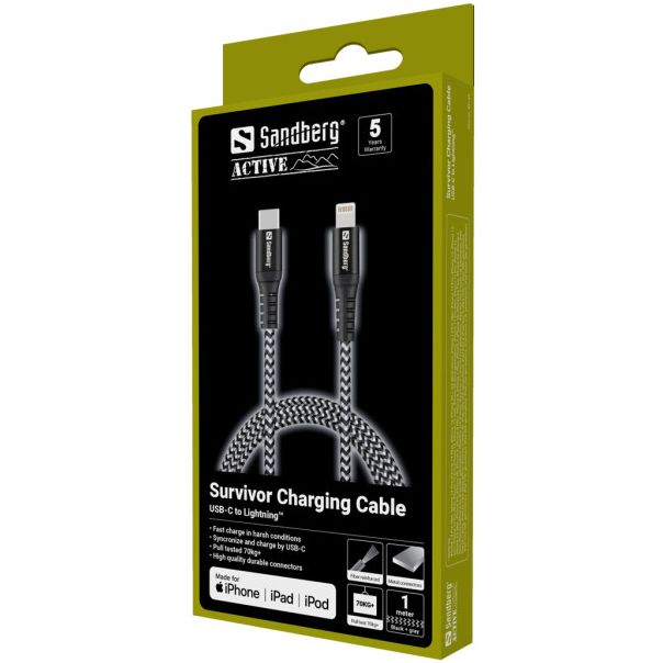 SANDBERG Kabl Survivor 441-55 USB-C/Lightning, 1m - 43250