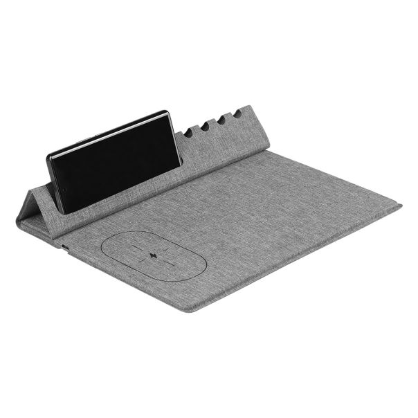 Podloga za miš MULTI PAD sa bežičnim punjačem 15W – RPET, držač za telefon i olovke, siva - EP3258980