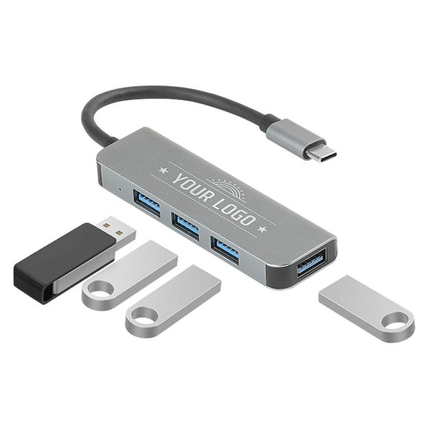 USB razdelnik VOLT 4u1 – 4 USB porta, USB 3.0, Type-C ulaz, aluminijum, tamnosivi - EP3258998