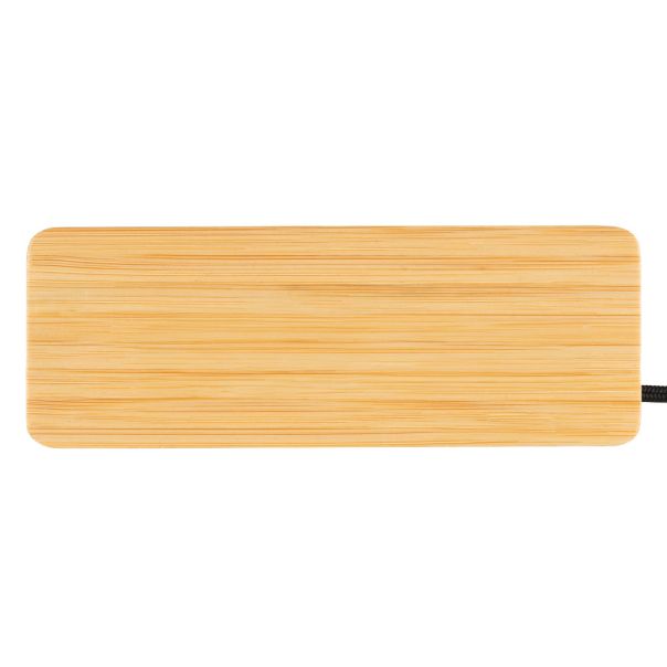USB razdelnik ENNIO od bambusa sa držačem za telefon – Type-C ulaz, 2x USB + Type-C, svetleći logo - EP3258718